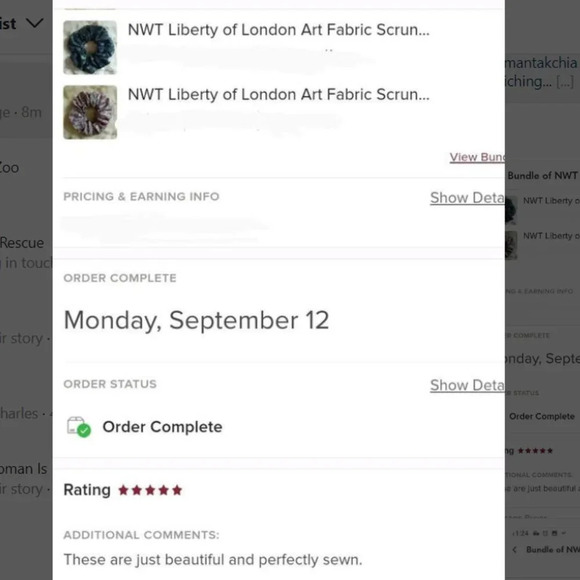 Liberty of London Art Fabric Scrunchie Black White Capel Floral Cottagecore - Picture 9 of 11